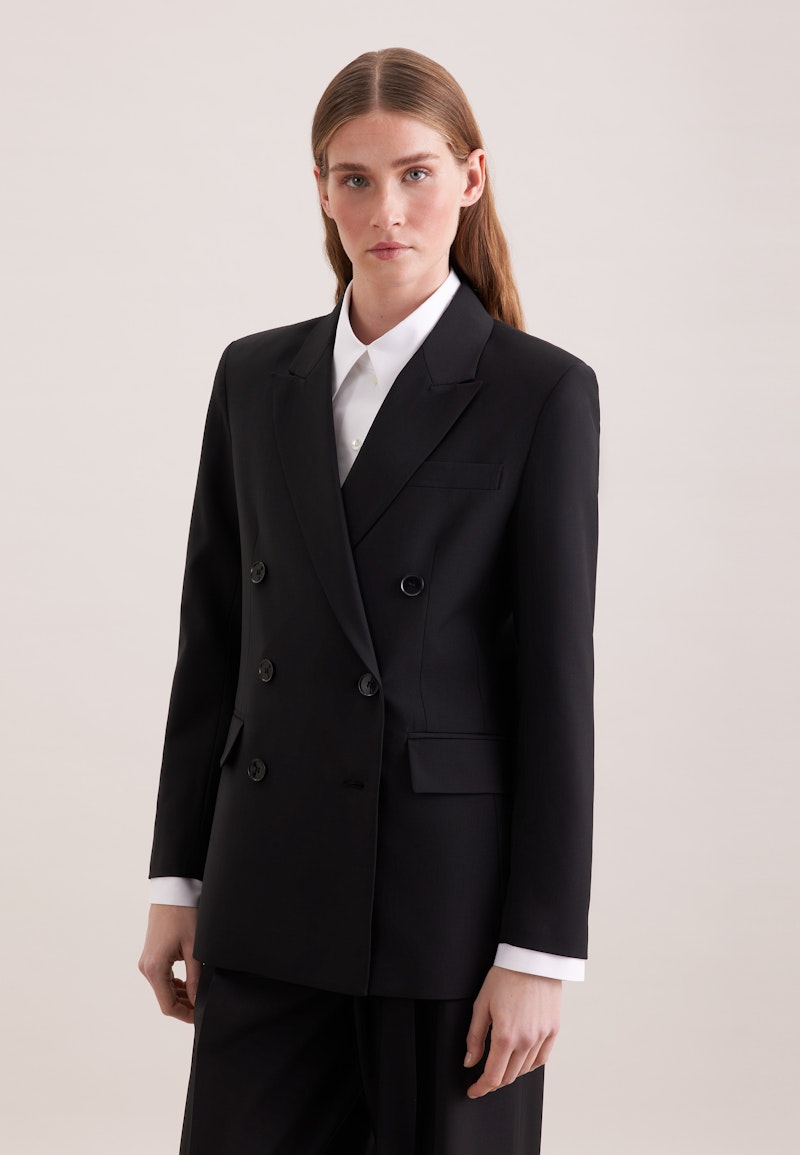 Blazer croisé en mélange de laine à poches à rabat