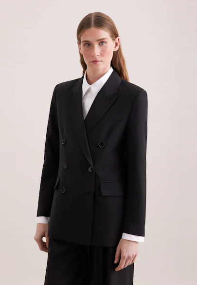 Blazer croisé en mélange de laine à poches à rabat in Noir |  Seidensticker Onlineshop
