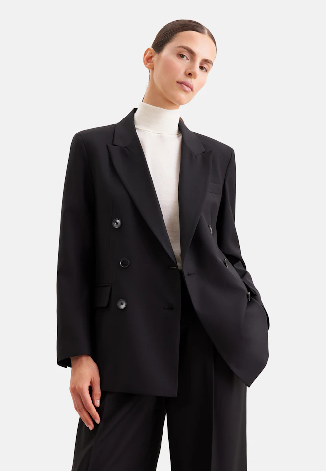 Zweireihiger Blazer mit Pattentaschen aus einer Wollmischung in Schwarz | Seidensticker Onlineshop