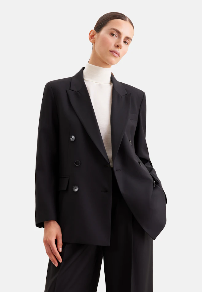 Zweireihiger Blazer mit Pattentaschen aus einer Wollmischung in Schwarz | Seidensticker Onlineshop