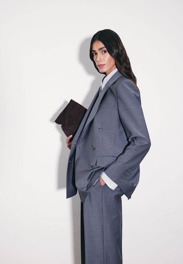 Zweireihiger Blazer mit Pattentaschen aus einer Wollmischung in Grau |  Seidensticker Onlineshop