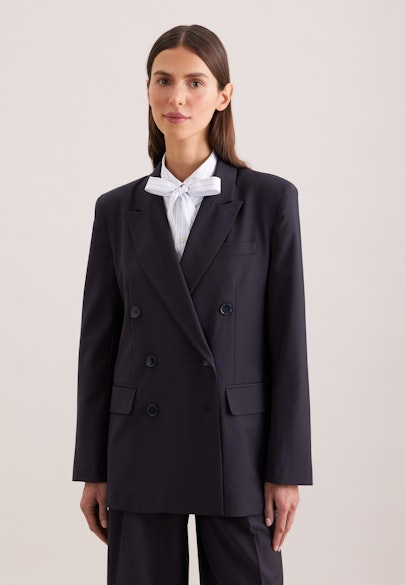 Double-Breasted Wool Blend Blazer with Flap Pockets in Dunkelblau |  Seidensticker Onlineshop