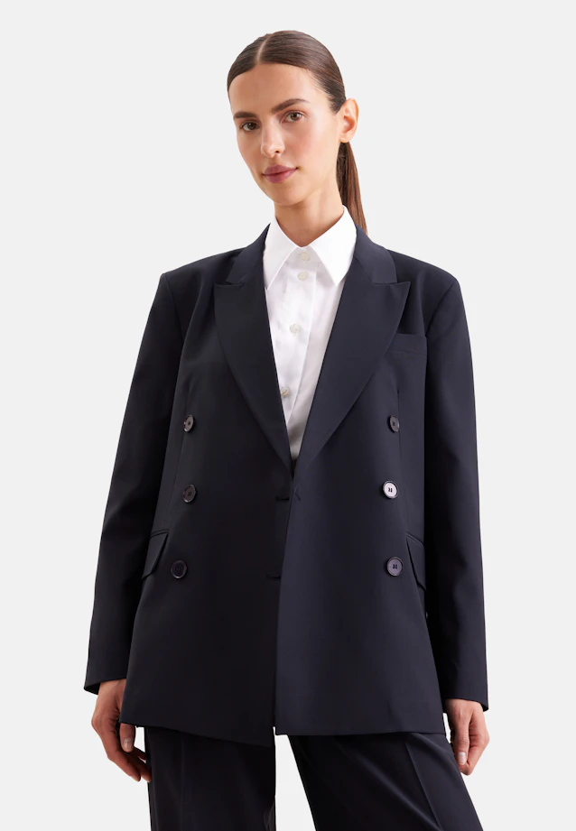Double-Breasted Wool Blend Blazer with Flap Pockets in Dunkelblau |  Seidensticker Onlineshop