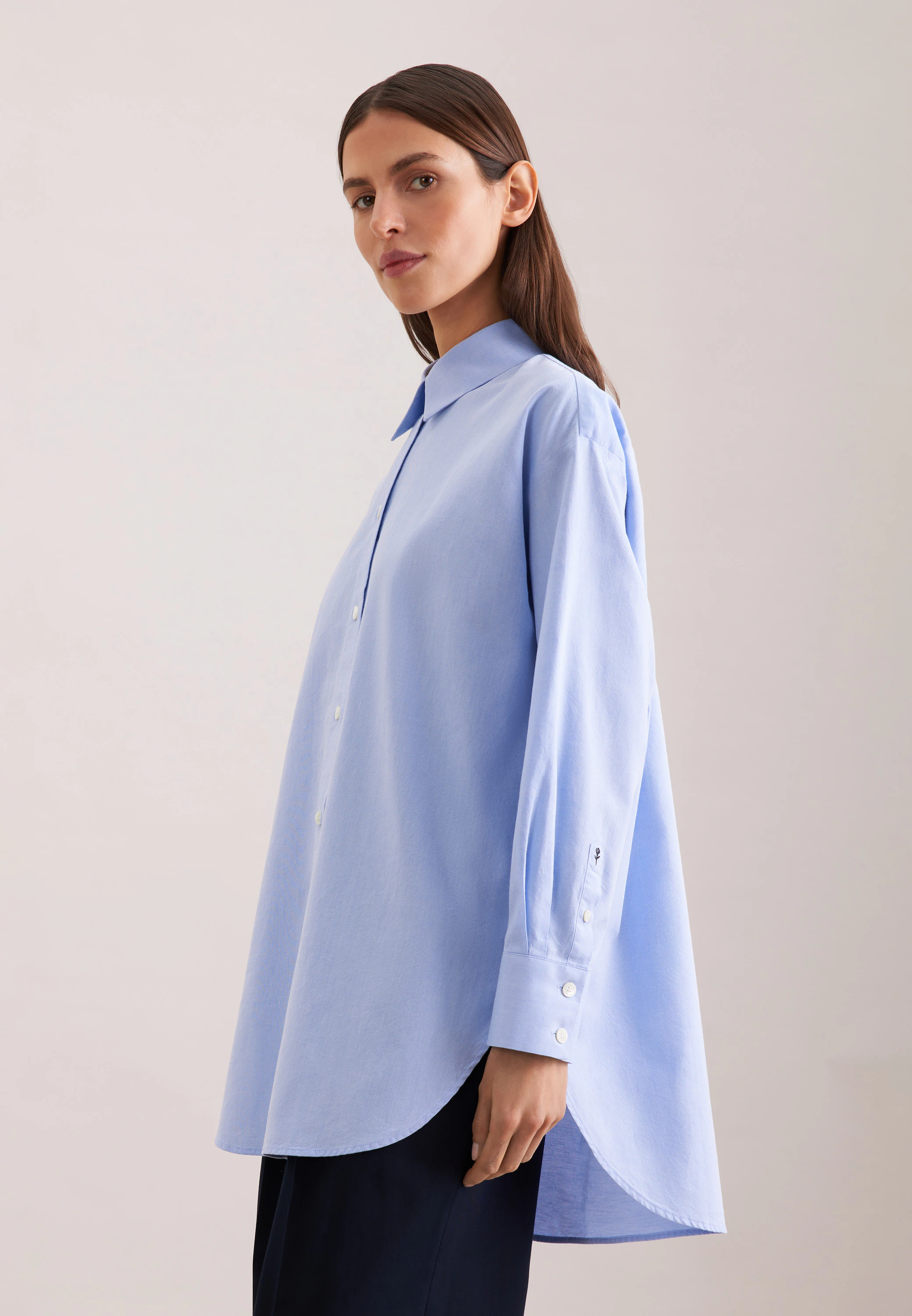 Oxford Hemdbluse Oversized mit tiefer Passe Blau 38