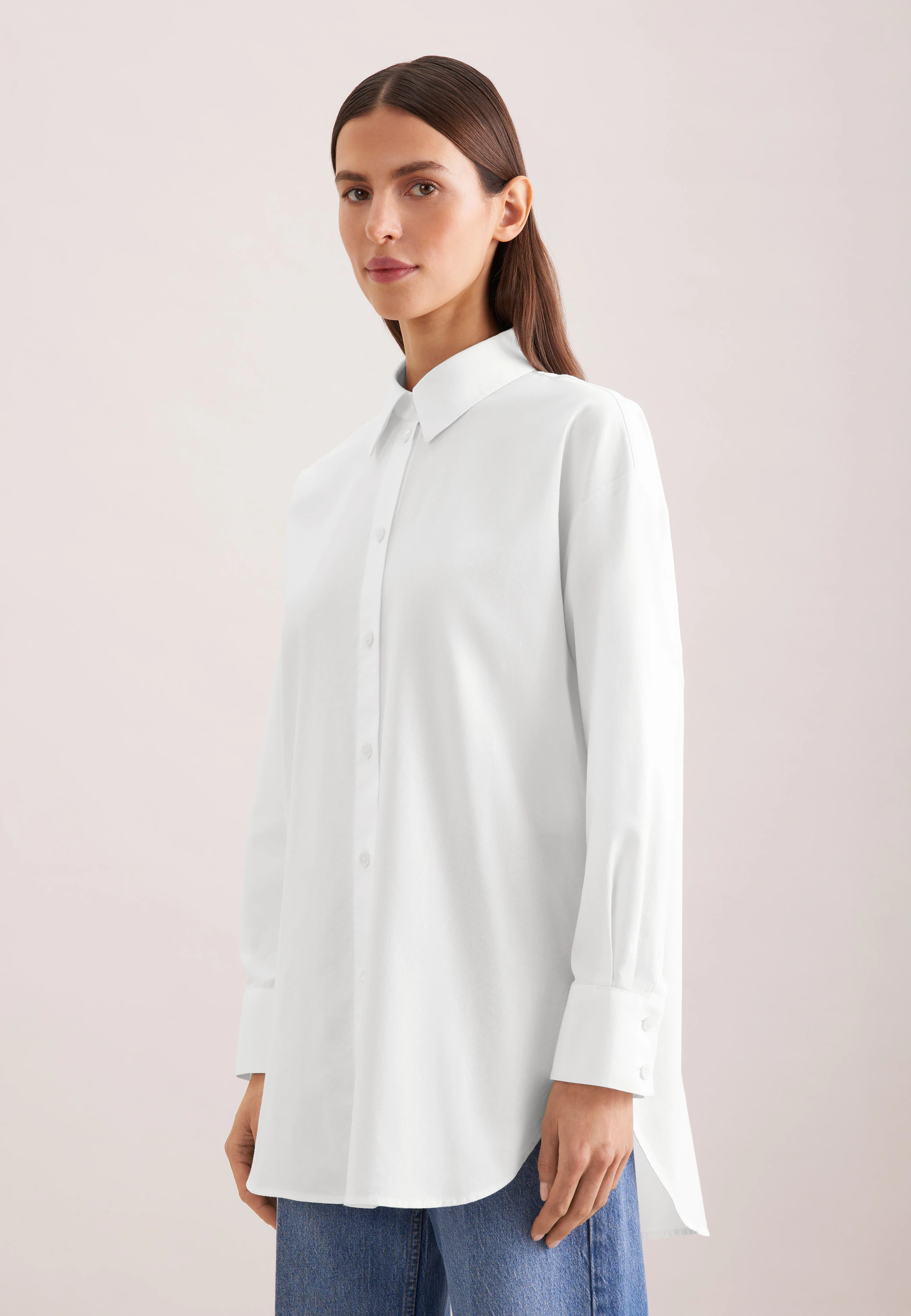 Oxford Hemdbluse Oversized mit tiefer Passe Weiß 40