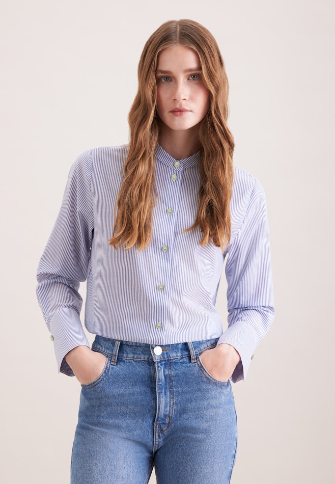 Stehkragenbluse mit hoher Manschette in Mittelblau | Seidensticker Onlineshop