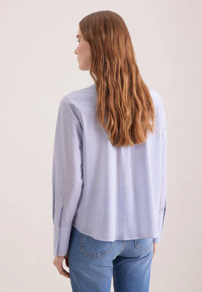Stehkragenbluse mit hoher Manschette in Mittelblau |  Seidensticker Onlineshop