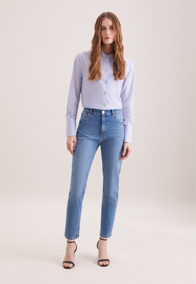 Stehkragenbluse mit hoher Manschette in Mittelblau |  Seidensticker Onlineshop