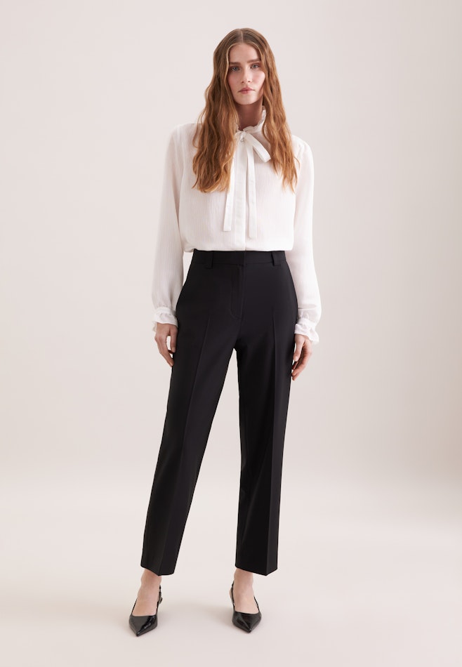 Schmale Hose mit Bügelfalten aus einer Wollmischung dans Noir | Boutique en ligne Seidensticker