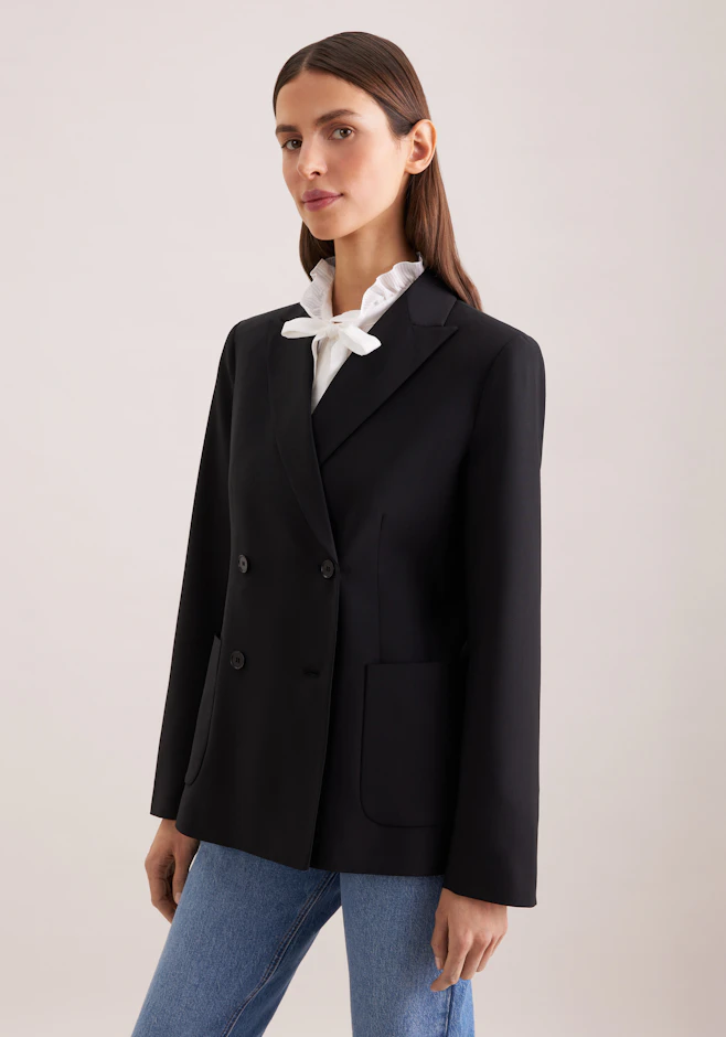 Zweireihiger Blazer mit aufgesetzten Taschen aus einer Wollmischung in Schwarz | Seidensticker Onlineshop