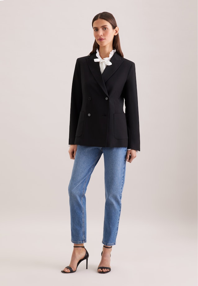 Zweireihiger Blazer mit aufgesetzten Taschen aus einer Wollmischung in Noir |  Seidensticker Onlineshop