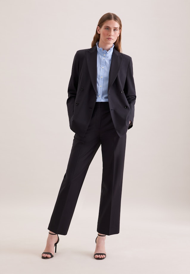 Zweireihiger Blazer mit aufgesetzten Taschen aus einer Wollmischung in Dunkelblau |  Seidensticker Onlineshop