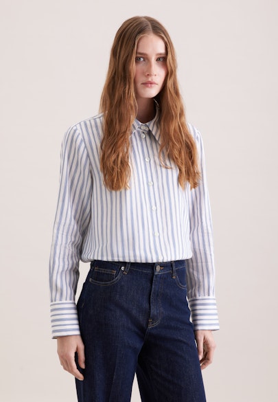 Hemdbluse in A- Linie aus Leinen Mix in Bleu Moyen |  Seidensticker Onlineshop