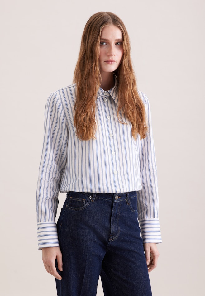 Hemdbluse in A- Linie aus Leinen Mix dans Bleu Moyen | Boutique en ligne Seidensticker