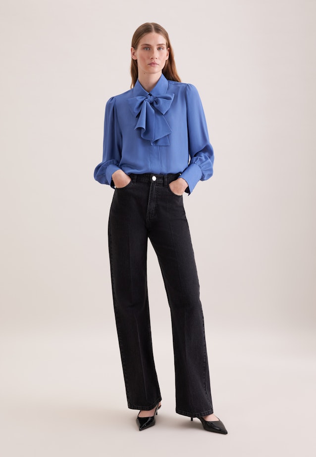 Hemdbluse mit abnehmbarer Schluppe in Mittelblau |  Seidensticker Onlineshop