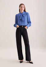 Shirt blouse with detachable bow tie in Mittelblau |  Seidensticker Onlineshop