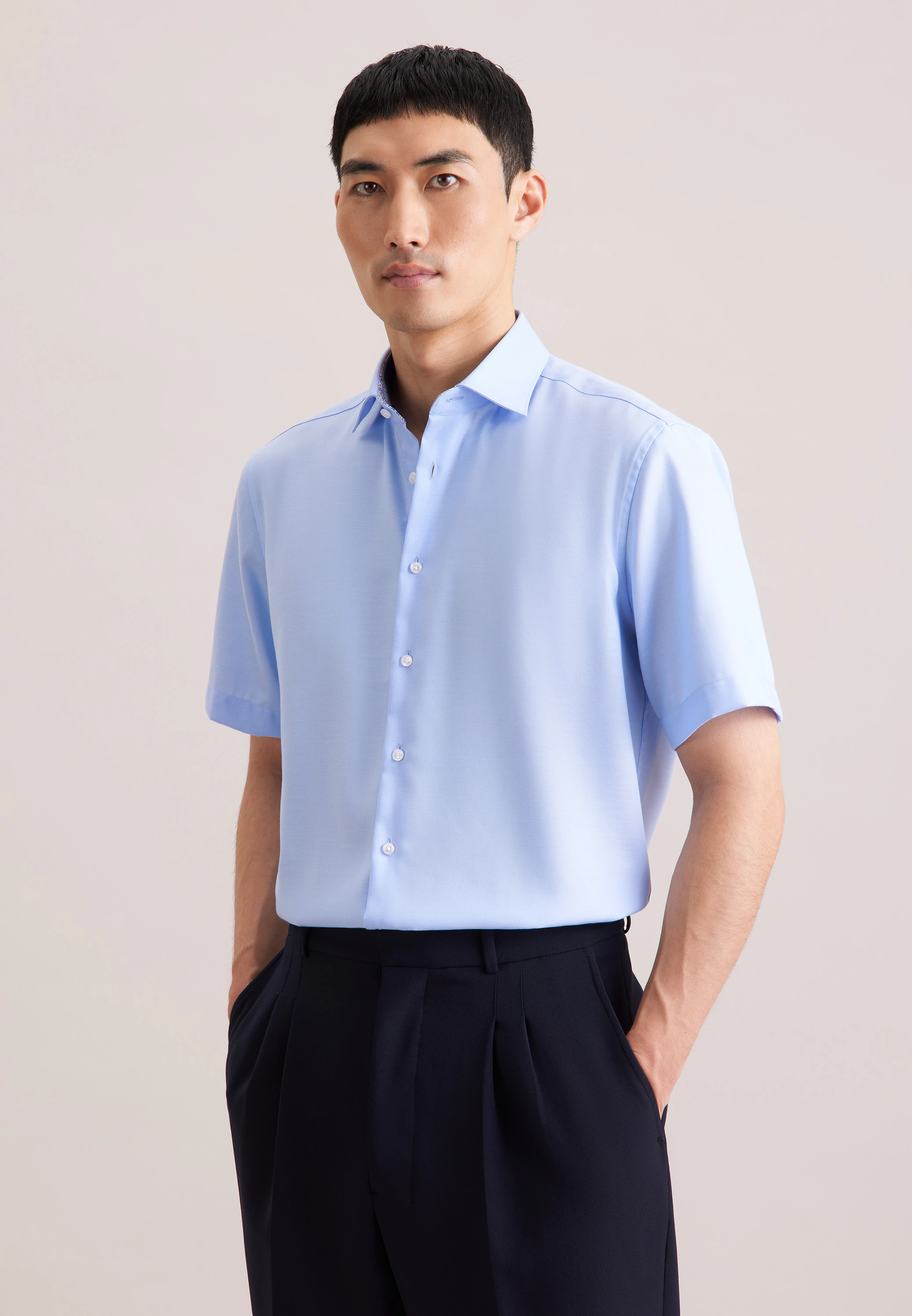 Regular Business Hemd Uni Blau 38