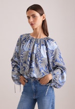 Satinierte Raglanbluse mit Schleifendetails in Mittelblau |  Seidensticker Onlineshop