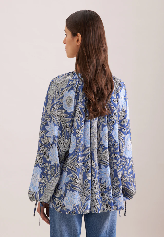 Satinierte Raglanbluse mit Schleifendetails in Mittelblau |  Seidensticker Onlineshop