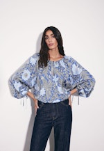 Satinierte Raglanbluse mit Schleifendetails in Mittelblau |  Seidensticker Onlineshop