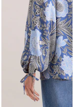 Satinierte Raglanbluse mit Schleifendetails in Mittelblau |  Seidensticker Onlineshop