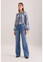 Satinierte Raglanbluse mit Schleifendetails in Mittelblau |  Seidensticker Onlineshop