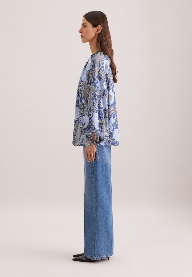 Satinierte Raglanbluse mit Schleifendetails in Mittelblau |  Seidensticker Onlineshop