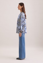 Satinierte Raglanbluse mit Schleifendetails in Mittelblau |  Seidensticker Onlineshop