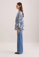 Satinierte Raglanbluse mit Schleifendetails in Mittelblau |  Seidensticker Onlineshop