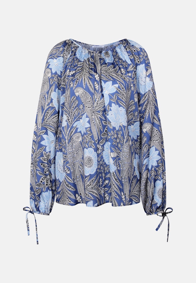 Satinierte Raglanbluse mit Schleifendetails in Mittelblau | Seidensticker Onlineshop
