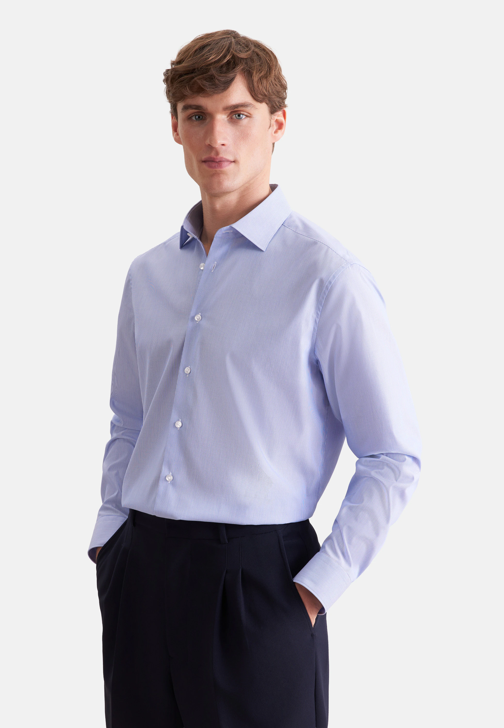 Regular Business Hemd Gestreift Blau 40