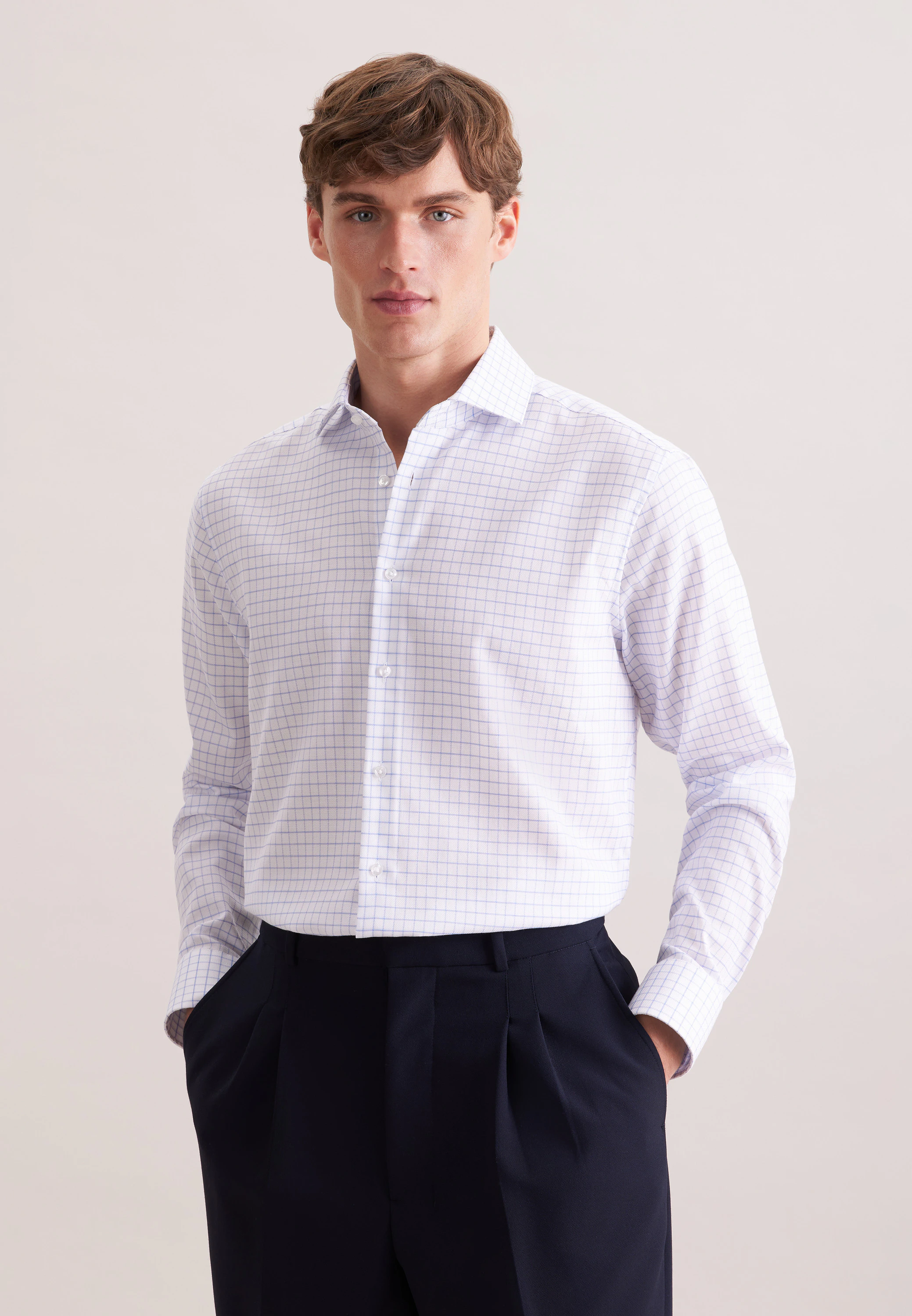 Regular Business Hemd Karo Blau 47