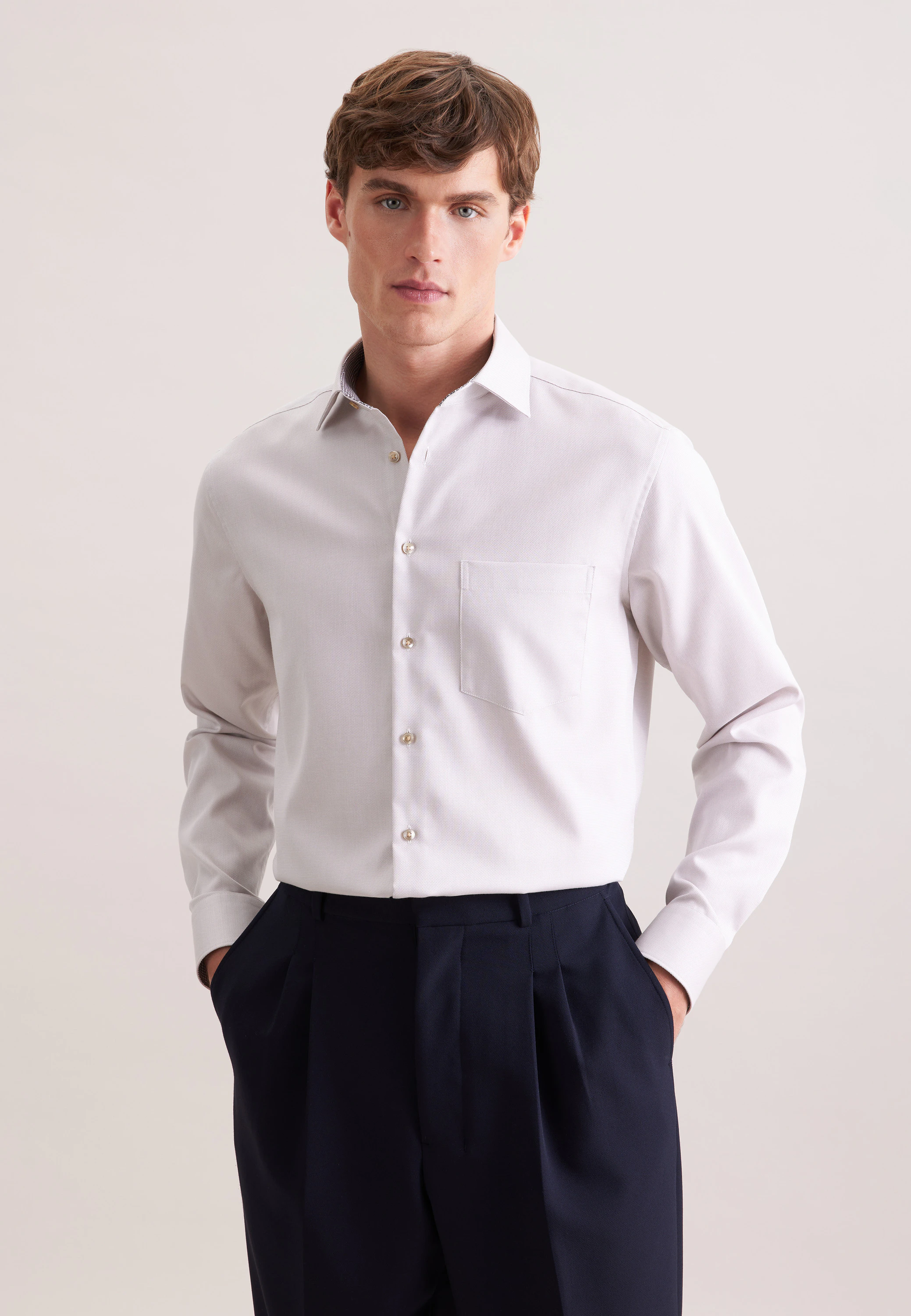 Regular Business Hemd Struktur Beige