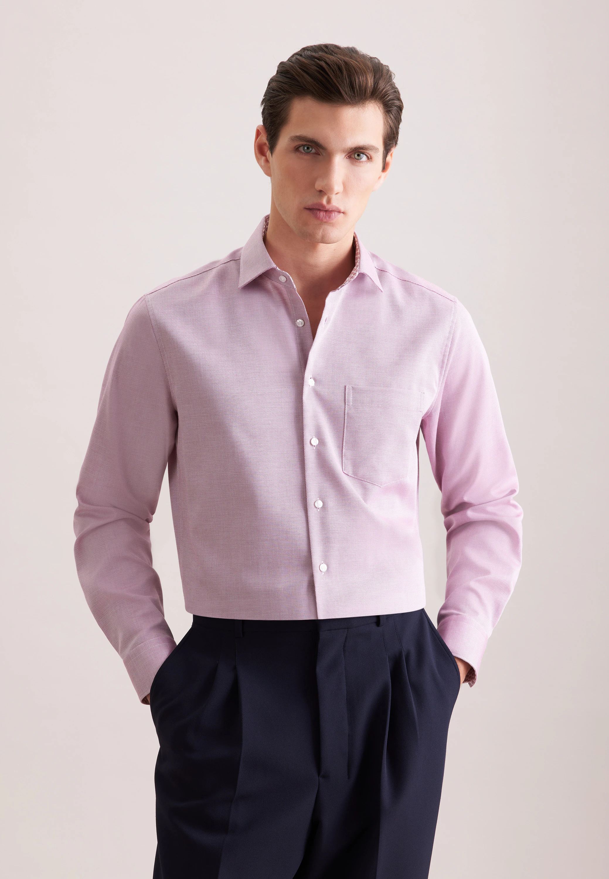 Regular Business Hemd Struktur Rosa/Pink 48