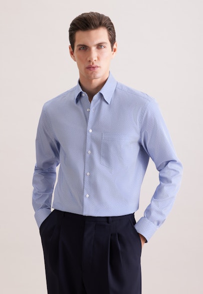 Regular Business Hemd Druck in Mittelblau |  Seidensticker Onlineshop