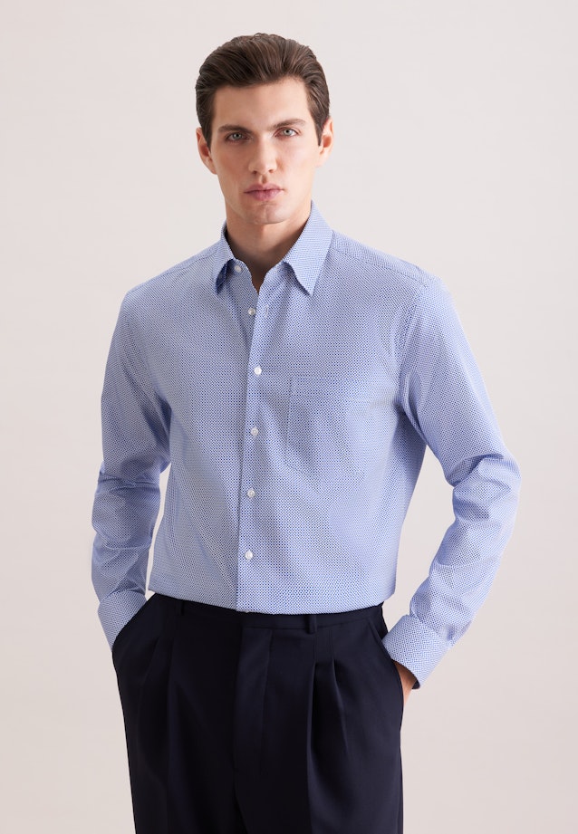 Regular Business Hemd Druck in Mittelblau |  Seidensticker Onlineshop