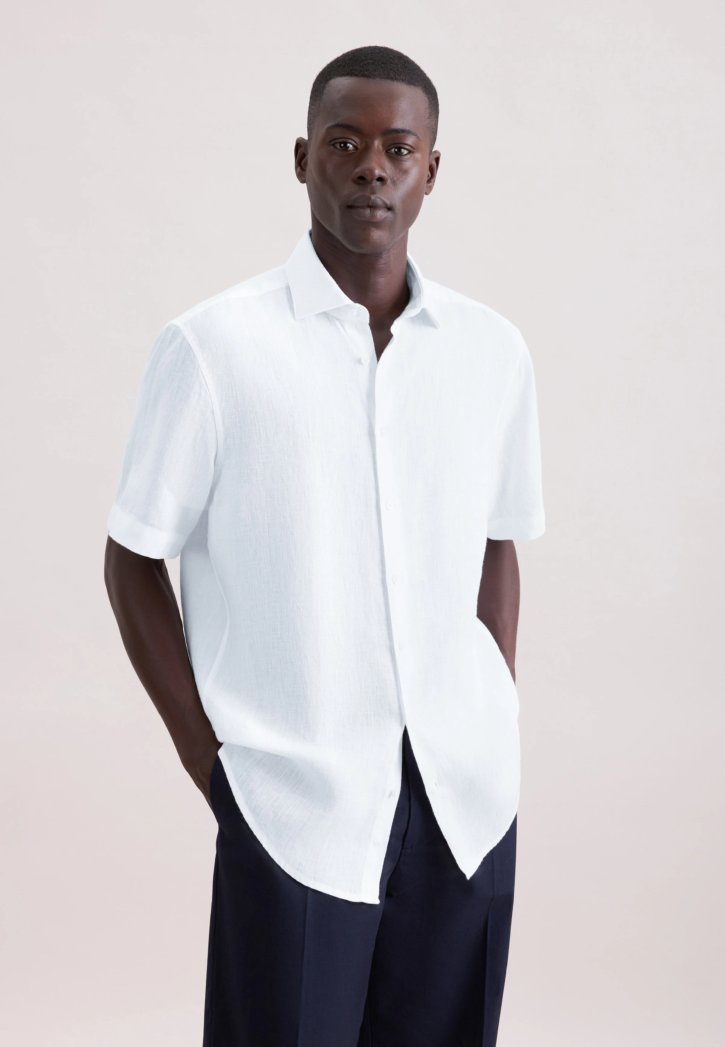 Herren Regular Leinenhemd Uni weiß