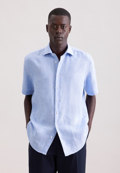 Regular Leinenhemd Uni in Mittelblau |  Seidensticker Onlineshop