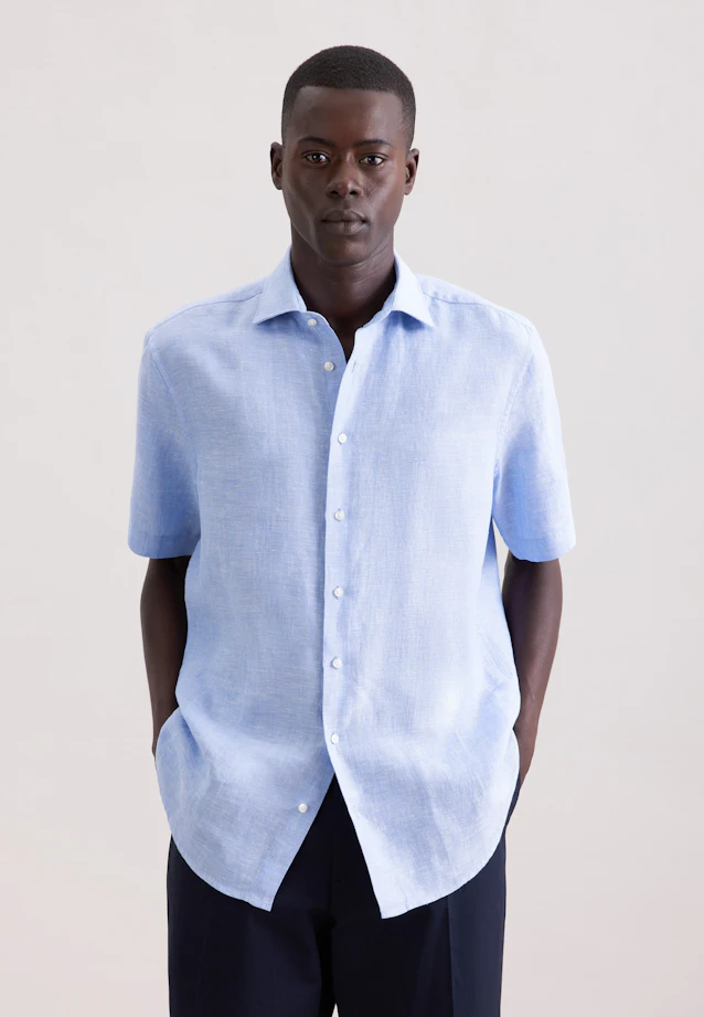 Regular Chemise en lin Uni in Bleu Moyen |  Seidensticker Onlineshop