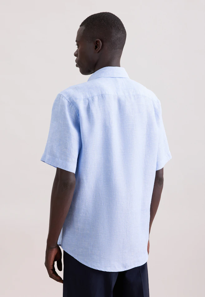 Regular Linen shirt Uni in Mittelblau | Seidensticker online shop