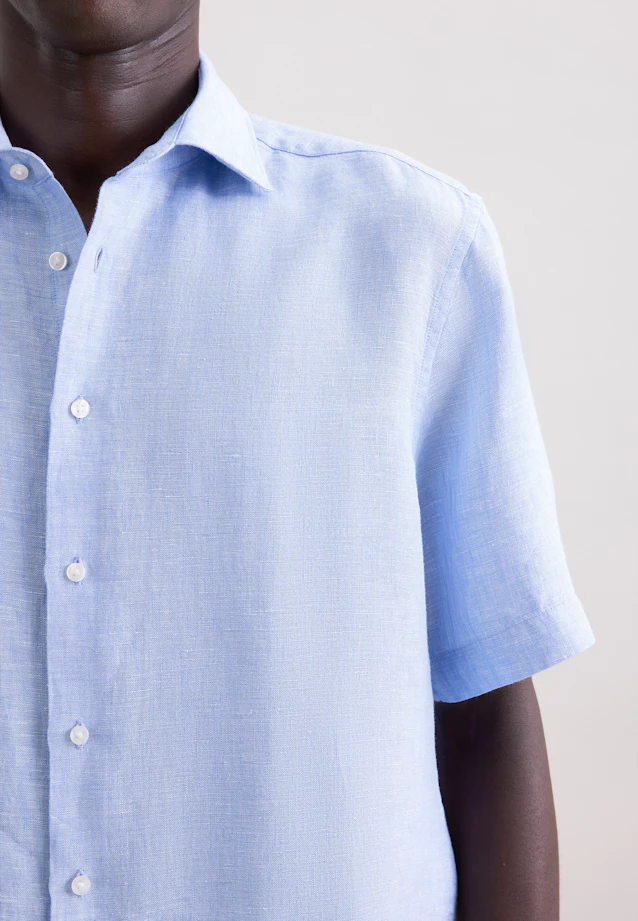 Regular Chemise en lin Uni in Bleu Moyen |  Seidensticker Onlineshop
