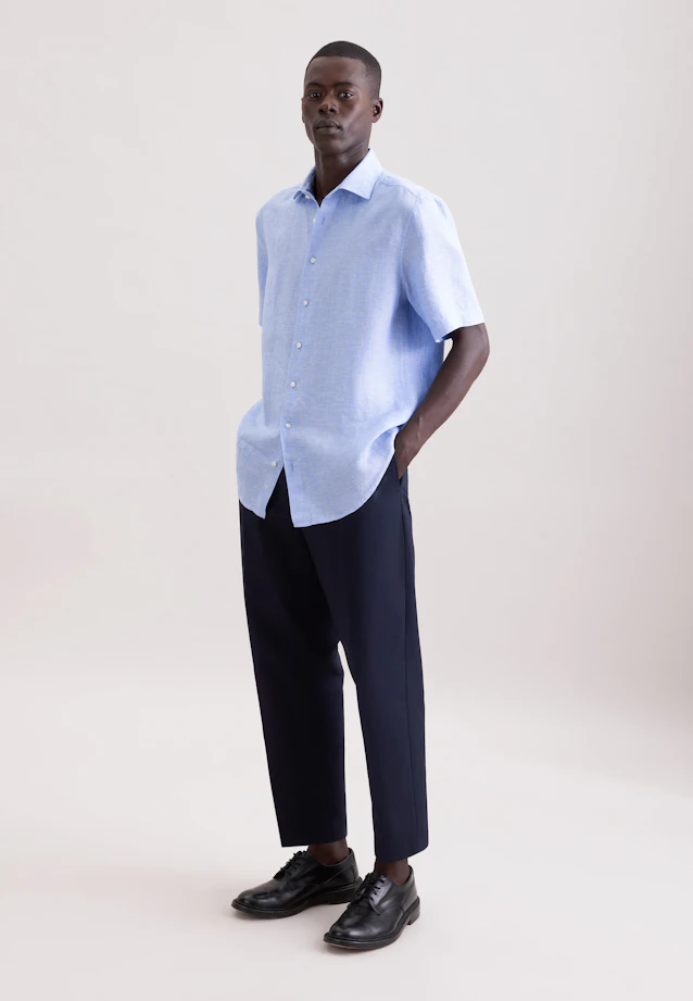 Regular Chemise en lin Uni in Bleu Moyen |  Seidensticker Onlineshop