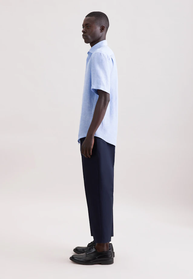 Regular Chemise en lin Uni in Bleu Moyen |  Seidensticker Onlineshop