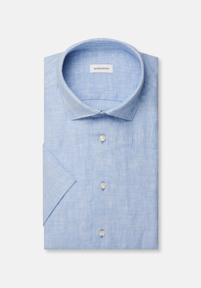 Regular Linen shirt Uni in Mittelblau | Seidensticker online shop