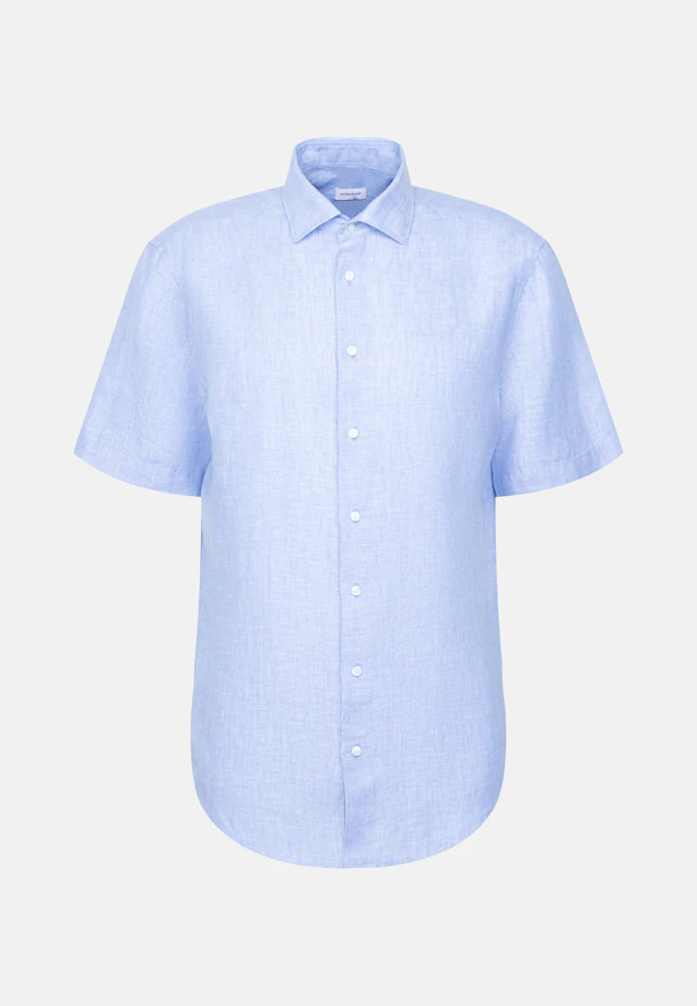 Regular Chemise en lin Uni in Bleu Moyen |  Seidensticker Onlineshop