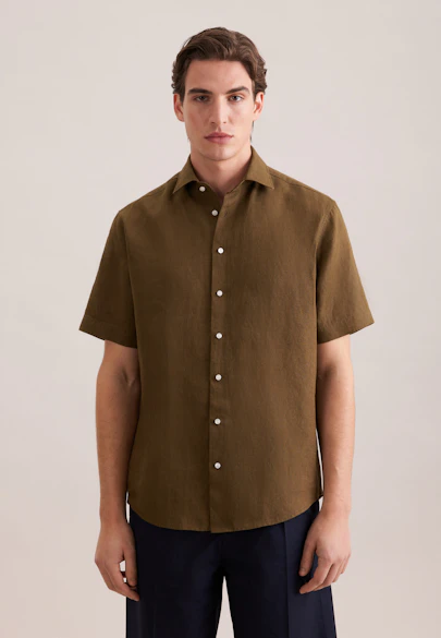 Regular Linen shirt Uni in Grün |  Seidensticker Onlineshop