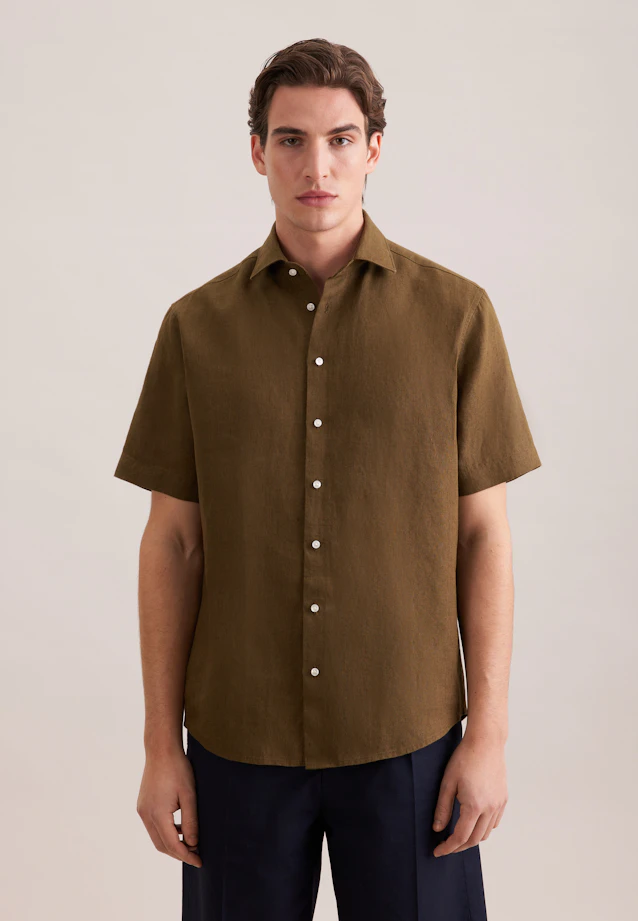 Regular Linen shirt Uni in Grün |  Seidensticker Onlineshop