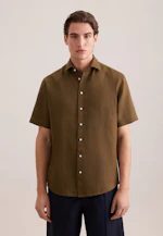 Regular Linen shirt Uni in Grün |  Seidensticker Onlineshop
