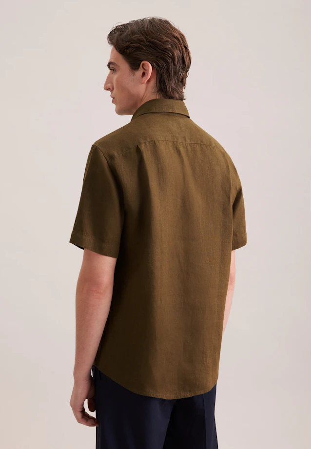 Regular Linen shirt Uni in Grün |  Seidensticker Onlineshop