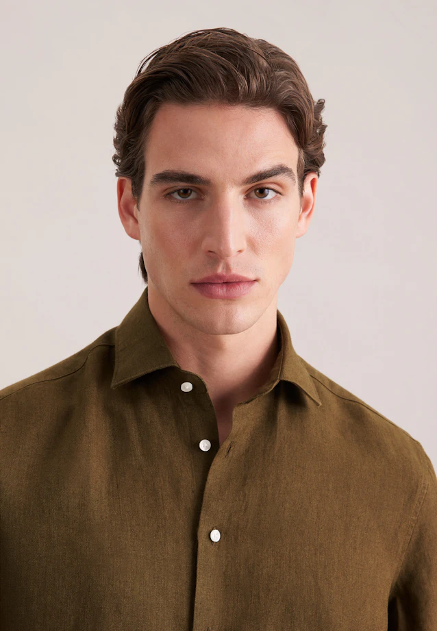Regular Linen shirt Uni in Grün |  Seidensticker Onlineshop